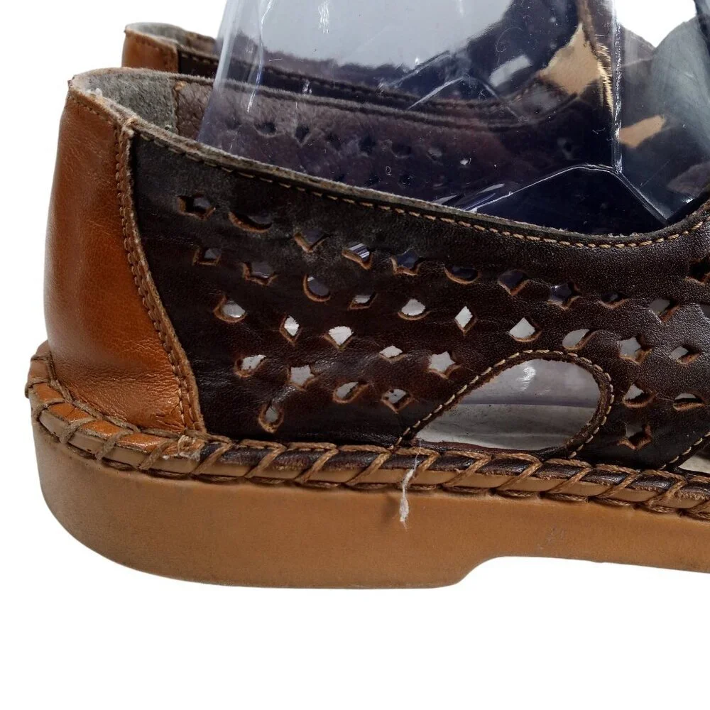 Rieker Brown Leather Slip On Comfort Loafers Size 40 US 9.5-10 Perforated